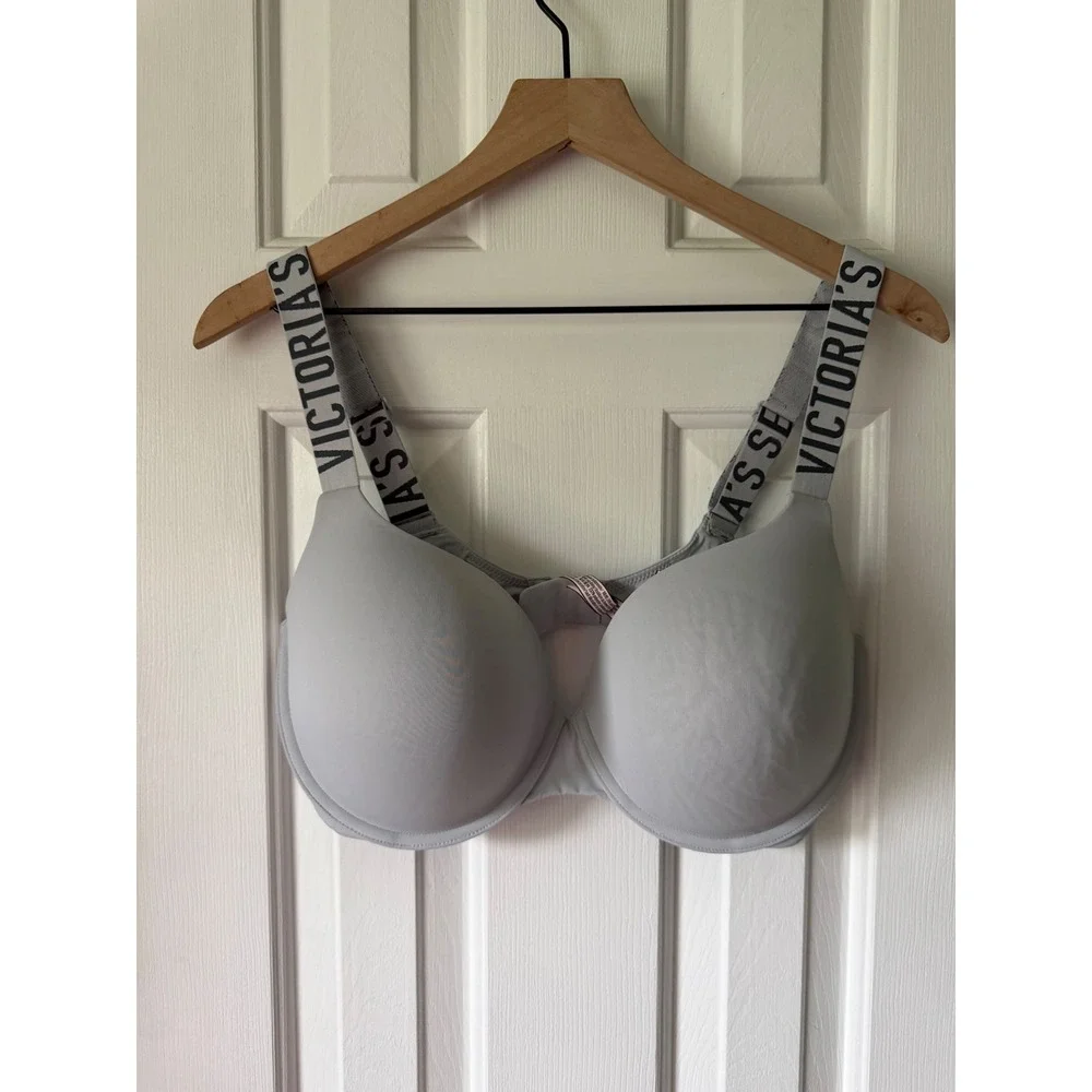 Victoria's Secret Bra Womens 38DD‎ Gray Logo Strap Push-Up Underwire